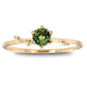 Round Green Sapphire Rustic Vintage Diamond Ring